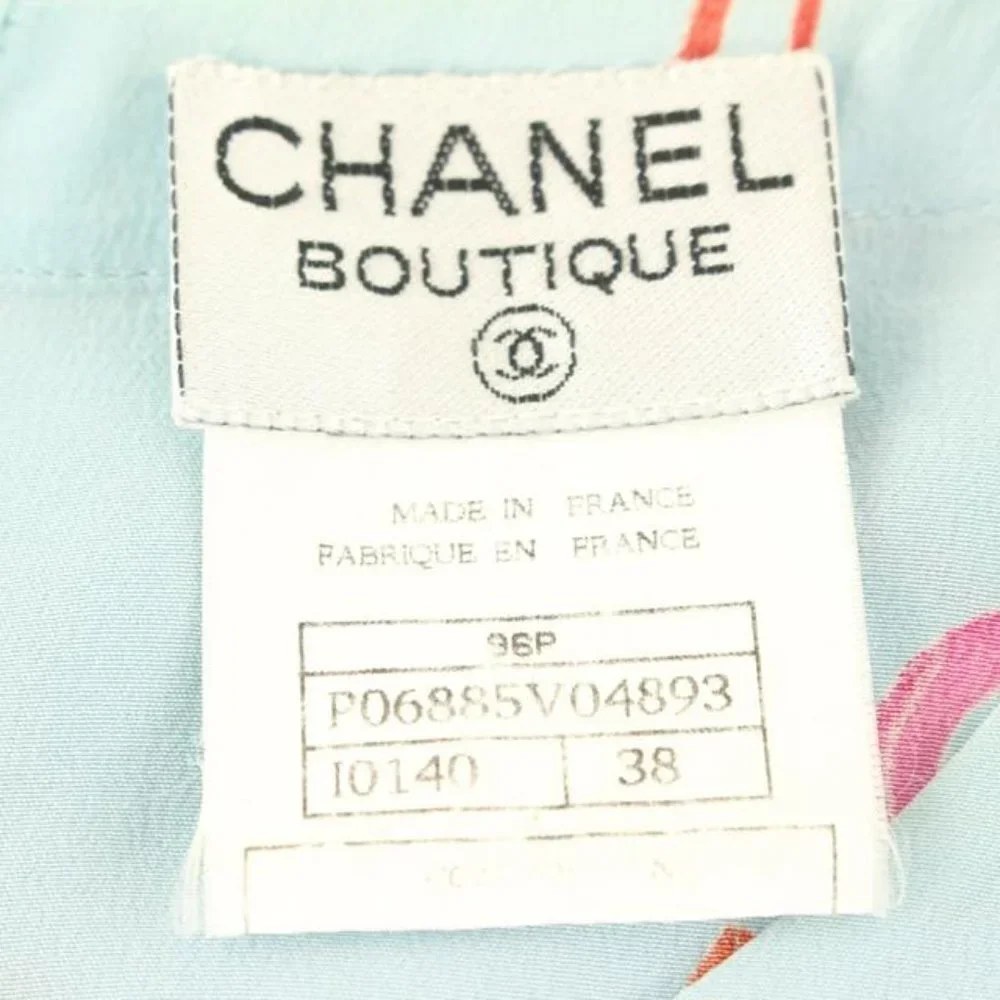 Chanel Size 38 96P Rouge Coco All Over Blue Silk Top Blouse Shirt 69cc614s